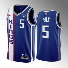 Nike Sacramento Kings #5 De'Aaron Fox Blue 2024 City Stitched NBA Jersey