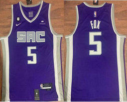 Nike Sacramento Kings #5 De'Aaron Fox Purple 6 patch Authentic Stitched NBA jersey