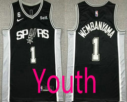 Youth Nike San Antonio Spurs #1 Victor Wembanyama Black 6 patch With Advertising Authentic Stitched NBA Jersey