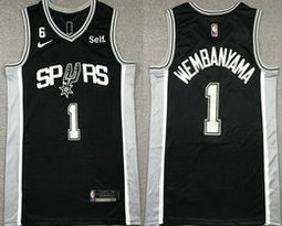 Nike San Antonio Spurs #1 Victor Wembanyama Black 6 patch With Advertising Authentic Stitched NBA Jersey