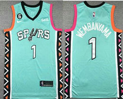 Nike San Antonio Spurs #1 Victor Wembanyama City 6 patch With Advertising Authentic Stitched NBA Jersey