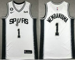 Nike San Antonio Spurs #1 Victor Wembanyama White 6 patch With Advertising Authentic Stitched NBA Jersey