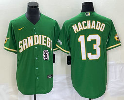 Nike San Diego Padres #13 Manny Machado Green Joint Team logo in front baseball jersey