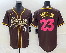 Nike San Diego Padres #23 Fernando Tatis Jr Brown Joint Team Logo on front Game Authentic Stitched MLB Jersey