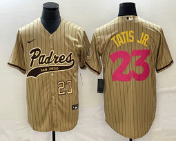 Nike San Diego Padres #23 Fernando Tatis Jr Brown Stripe Joint Gold 23 on front Game Authentic Stitched MLB Jersey