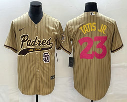 Nike San Diego Padres #23 Fernando Tatis Jr Brown Stripe Joint Team Logo on front Game Authentic Stitched MLB Jersey