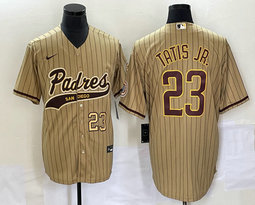 Nike San Diego Padres #23 Fernando Tatis Jr Brown Stripe Joint Vapor Untouchable Gold #23 on front baseball jersey