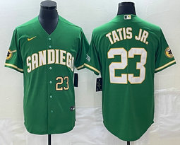 Nike San Diego Padres #23 Fernando Tatis Jr Green Joint Gold #23 in front baseball jersey
