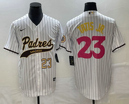 Nike San Diego Padres #23 Fernando Tatis Jr White Stripe Joint Gold 23 On front Authentic Stitched MLB Jersey