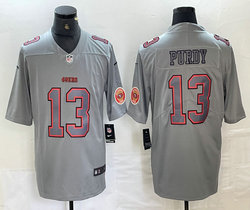 Nike San Francisco 49ers #13 Brock Purdy Grey Atmosphere Fashion sleeves with patch Authentic Stitched NFL Jerseys