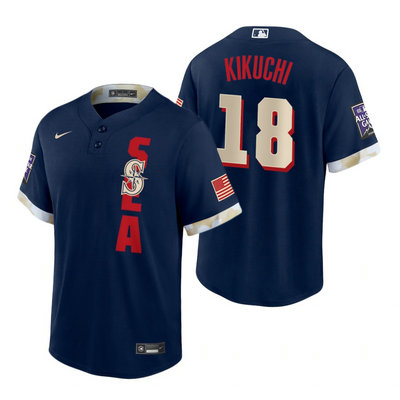 Nike Seattle Mariners #18 Yusei Kikuchi 2021 All star Blue Game Authentic Stitched MLB Jersey