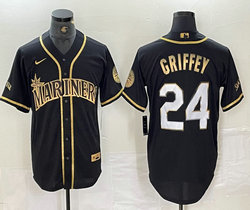 Nike Seattle Mariners #24 Ken Griffey Black Gold Third Game Authentic Stitched MLB Jersey