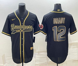 Nike Tampa Bay Buccaneers #12 Tom Brady Black Gold Joint Authentic Stitched baseball jersey