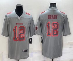 Nike Tampa Bay Buccaneers #12 Tom Brady Grey Atmosphere Fashion sleeves with patch Authentic Stitched NFL Jerseys