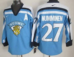Nike Team Finland #27 Kalevi Numminen Nike Light Blue Vintage Throwback Jersey