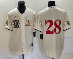 Nike Texas Rangers #28 Jonah Heim Cream 2023 City Gold 28 in front Game Authentic Stitched MLB Jersey