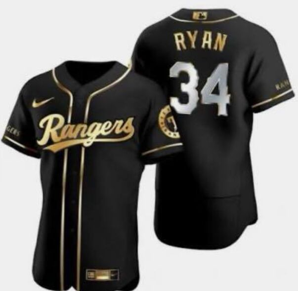 Nike Texas Rangers #34 Nolan Ryan Black Gold Authentic Stitched MLB Jersey