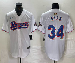 Nike Texas Rangers #34 Nolan Ryan White Champions Gold name Authentic Stitched MLB Jersey