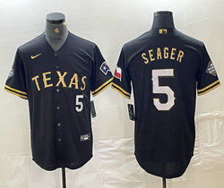 Nike Texas Rangers #5 Corey Seager Black Fashion Gold Name Authentic Stitched MLB Jersey