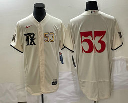 Nike Texas Rangers #53 Adolis Garcia Cream Gold #53 front 2023 City Flexbase Authentic Stitched MLB Jersey