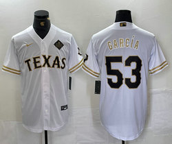 Nike Texas Rangers #53 Adolis Garcia White 3(III) Champions Gold name Authentic Stitched MLB Jersey