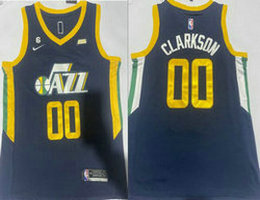 Nike Utah Jazz 00 Jordan Clarkson Navy Blue 6 Patch 22-23 With Advertising Authentic Stitched NBA Jersey
