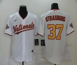 Nike Washington Nationals #37 Stephen Strasburg White Gold Number Game Authentic Stitched MLB Jersey