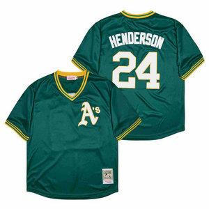 Oakland Athletics #24 Rickey Henderson Green with name Throwback Stitched MLB Jersey