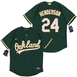 Oakland Athletics #24 Rickey Henderson Green with name Throwback Stitched MLB Jerseys