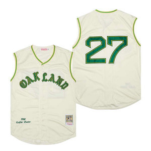 Oakland Athletics #27 Catfish Hunter 1968 short sleeves Throwback Authentic stitched MLB jersey