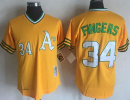 Oakland Athletics #34 Rollie Fingers Gold Pullvoer Throwback Authentic stitched MLB jerseys