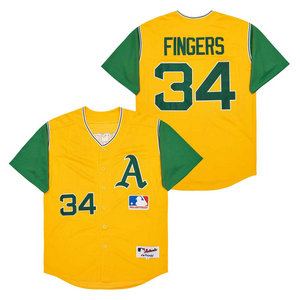 Oakland Athletics #34 Rollie Fingers Gold Throwback Authentic stitched MLB jerseys