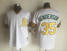 Oakland Athletics #35 Rickey Henderson White Pullover Mitchell And Ness Stitched MLB Jersey