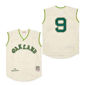 Oakland Athletics #9 Reggie Jackson 1968 short sleeves Throwback Authentic stitched MLB jersey