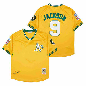 Oakland Athletics #9 Reggie Jackson Gold 1968 Pullover Throwback Authentic stitched MLB jersey
