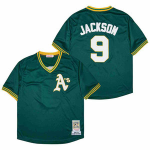 Oakland Athletics #9 Reggie Jackson Green Pullover Throwback Authentic stitched MLB jersey