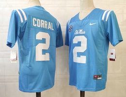 Ole Miss Rebels #2 Matt Corral Light Blue College Football Jersey