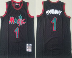 Orlando Magic #1 Penny Hardaway Black Grid 1993-94 Hardwood Classic Authentic Stitched NBA Jersey