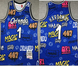 Orlando Magic #1 Penny Hardaway Doodle Hardwood Classic Authentic Stitched NBA Jersey