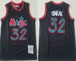 Orlando Magic #32 Shaquille O'Neal Black Grid 1994-95 Hardwood Classic Authentic Stitched NBA Jersey
