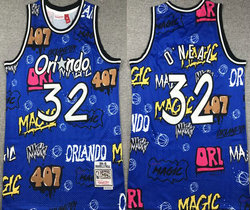 Orlando Magic #32 Shaquille O'Neal Doodle Hardwood Classic Authentic Stitched NBA Jersey