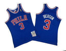 Philadelphia 76ers #3 Allen Iverson Blu 96-97 Final Hardwood Classic Authentic Stitched NBA Jersey