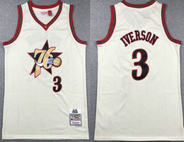 Philadelphia 76ers #3 Allen Iverson Cream Hardwood Classics Stitched NBA Jersey