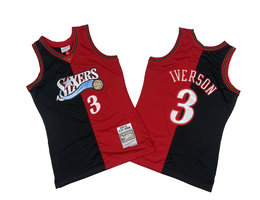 Philadelphia 76ers #3 Allen Iverson Red Black 00-01 Hardwood Classic Authentic Stitched NBA Jersey