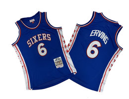 Philadelphia 76ers #6 Julius Erving Blue 76-77 Mitchell and Ness Throwback NBA Jersey