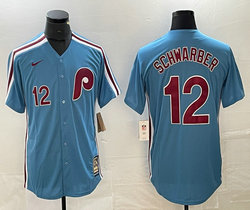 Philadelphia Phillies #12 Kyle Schwarber Blue Throwback Stitched MLB Jersey