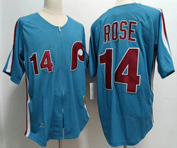 Philadelphia Phillies #14 Pete Rose Blue Zipper Throwback Authentic stitched MLB jersey