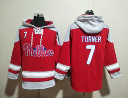 Philadelphia Phillies #7 Trea Turner Red All Stitched Hooded Sweatshirt