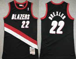 Portland Trail Blazers #22 Clyde Drexler Black Hardwood Classics Authentic Stitched NBA Jersey