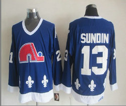 Quebec Nordiques #13 Mats Sundin Blue Throwback Authentic stitched NHL jersey